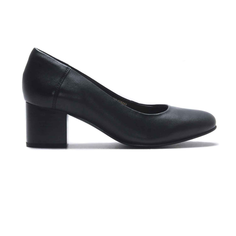 Women,s Black Leather Block Heels